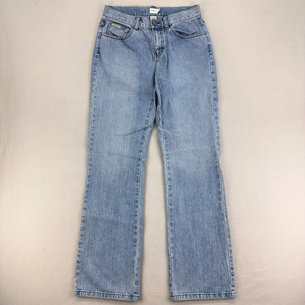 VTG Calvin Klein‎ Jeans Womens 4 Blue Low Rise Bootcut Y2K Floral Embellishment